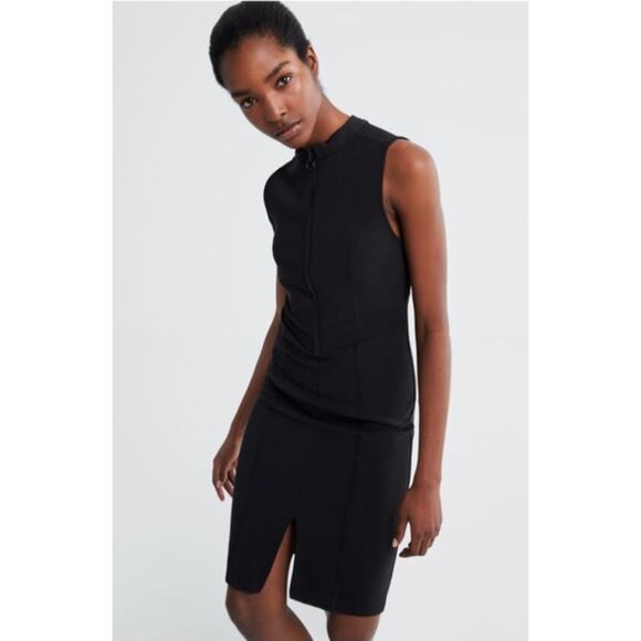 Zara Zip-Front Dress Black Sleeveless Size S - Picture 1 of 9